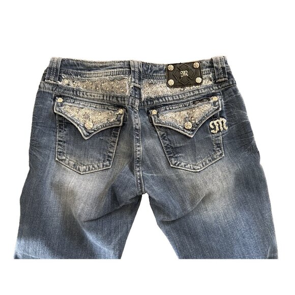 Miss Me Y2K Jeans Bling Rhinestone Back Flap Bootcut MED Wash JE5731E4R Size 31 - Picture 4 of 16